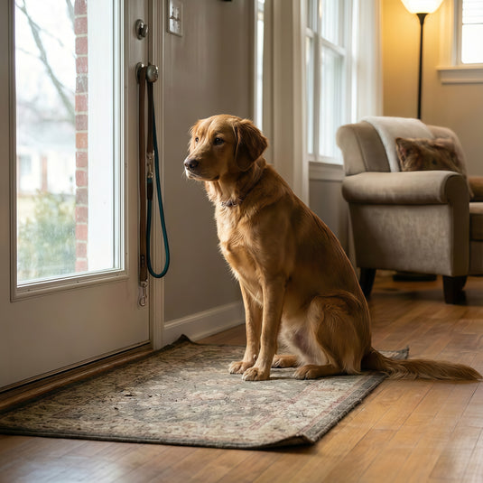 Sad dog waiting at door